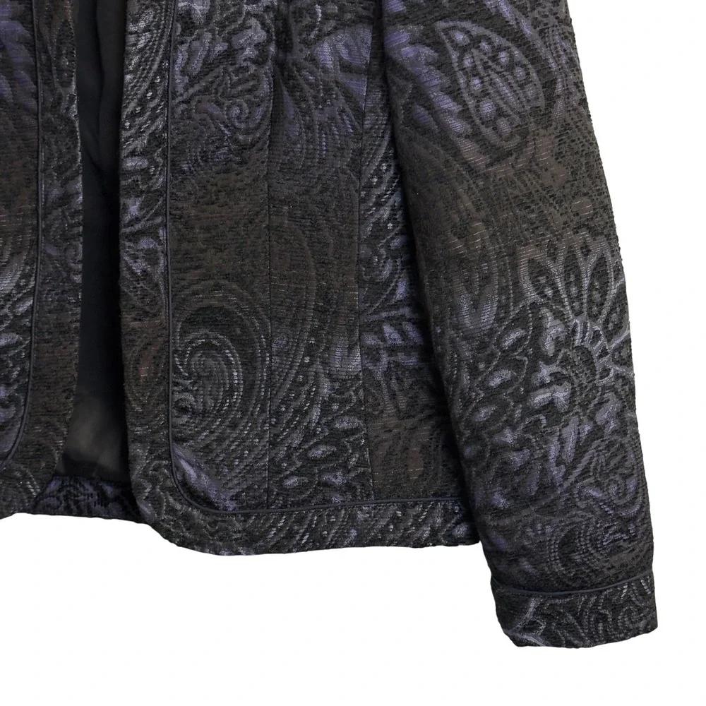 Coldwater Creek Womens Navy Blue Black Paisley Brocade Open‎ Front Jacket S 6-8